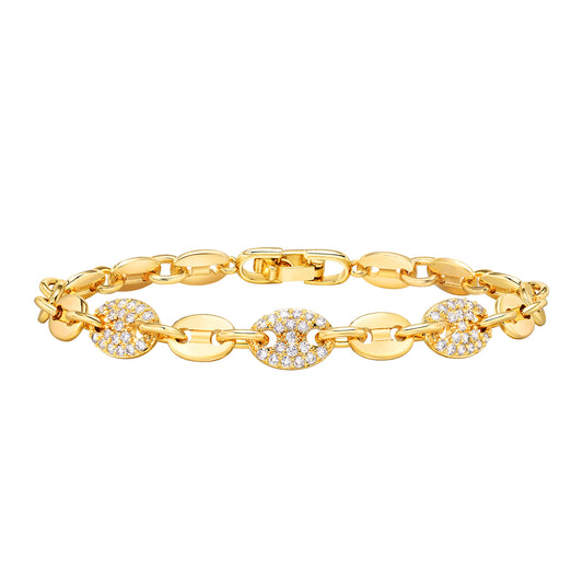 Gold Tone Coffee Bean Link Pave Bracelet