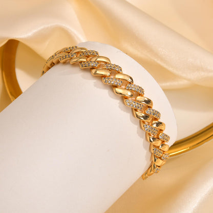 Gold Tone and Pave Curb Chain Large