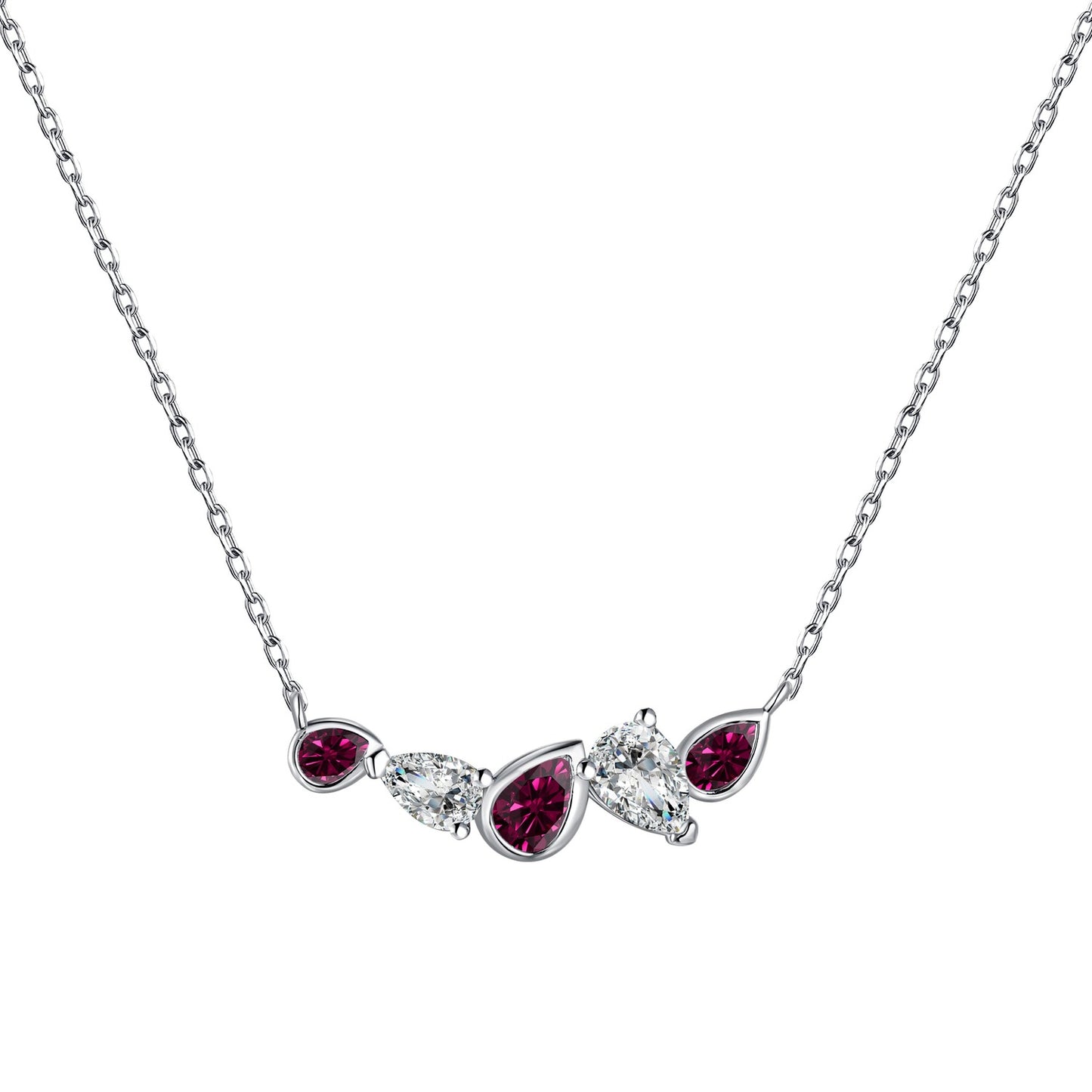 Sterling Silver Ruby and CZ Geometric Necklace