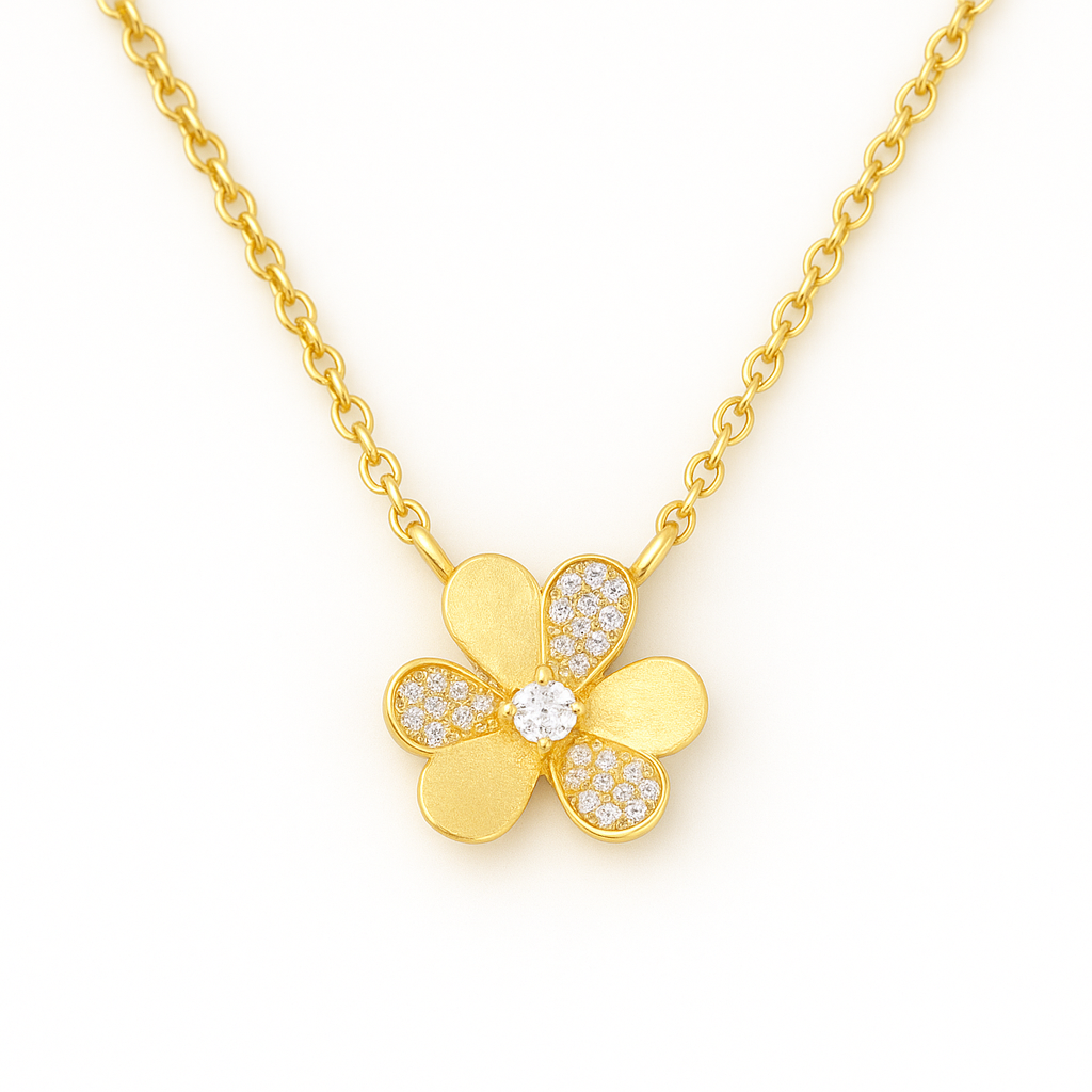 Gold and Pave Flower Necklace