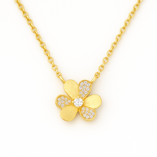 Gold and Pave Flower Necklace