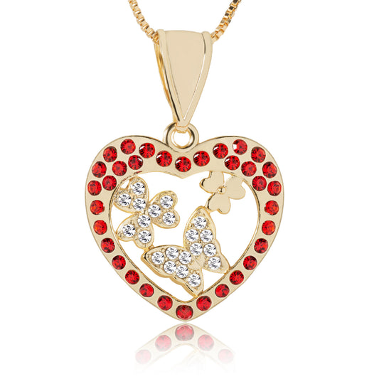 Gold Filled Red Butterfly Heart Necklace