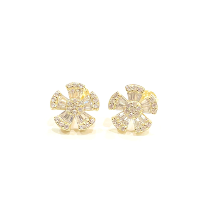 Silver Baguette Flower Earring