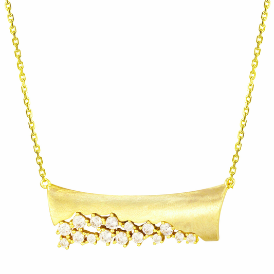 Gold Bar Necklace with Stones