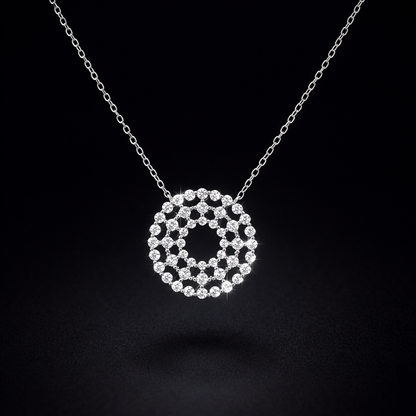 Round Cluster Disc Necklace 3 Row with Rhinestones