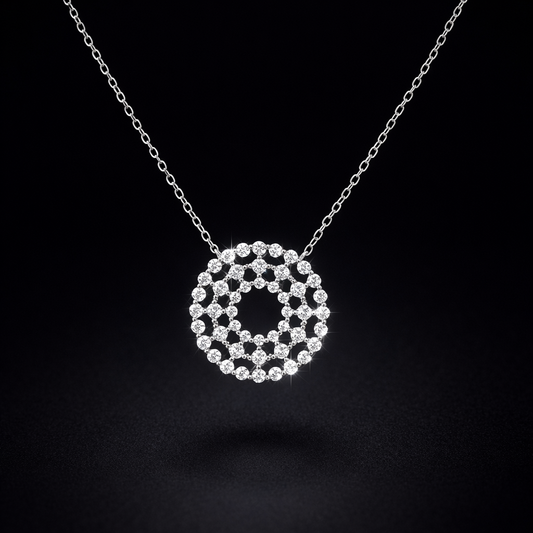 Round Cluster Disc Necklace 3 Row with Rhinestones