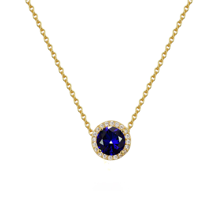 Gold Plated Round Solitaire Colored Necklace