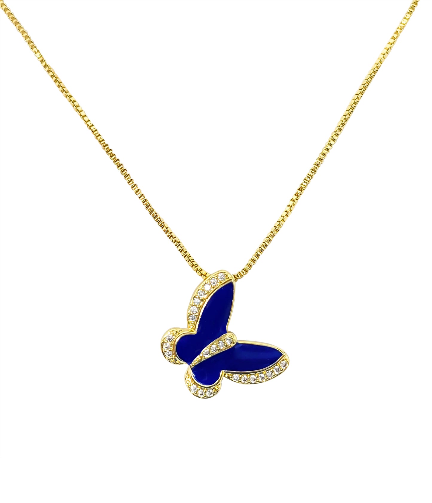 Gold Plated Cobalt Look Butterfly Pendant Necklace