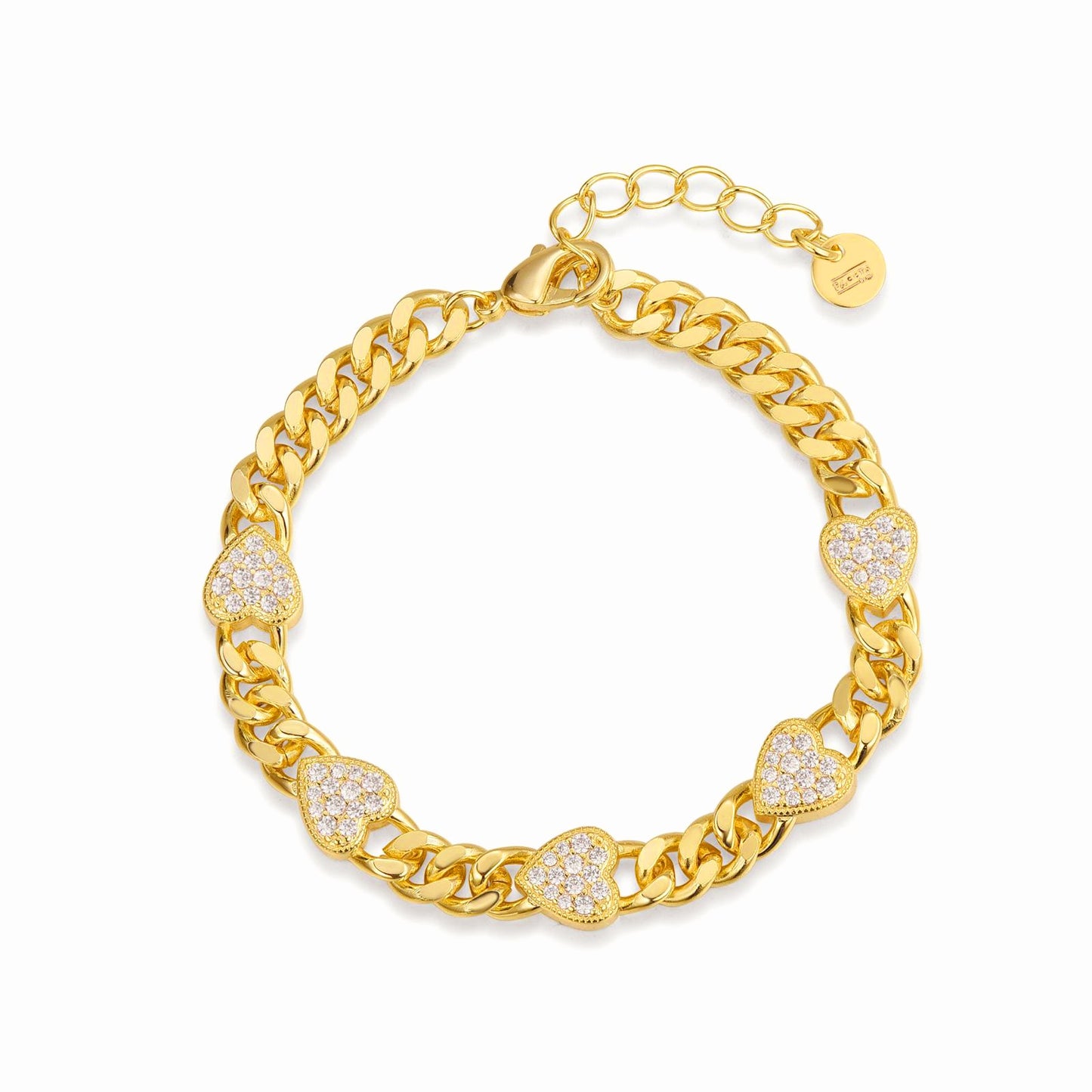 Cuban Chain Five Heart Bracelet