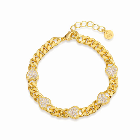 Cuban Chain Five Heart Bracelet