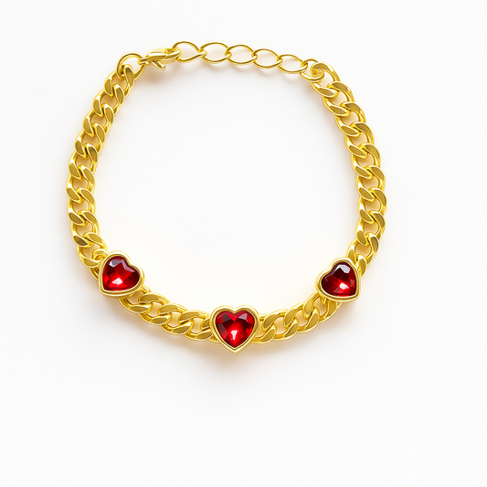 Red Heart Cuban Chain Bracelet