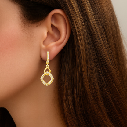 Double Diamond Charm Drop Earring