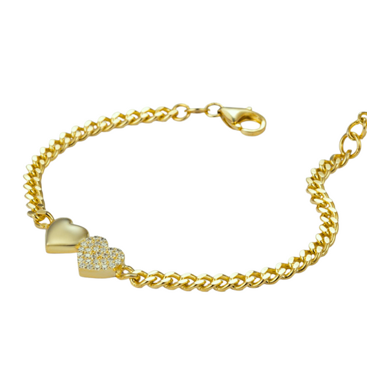 Double Heart Cuban Chain Bracelet