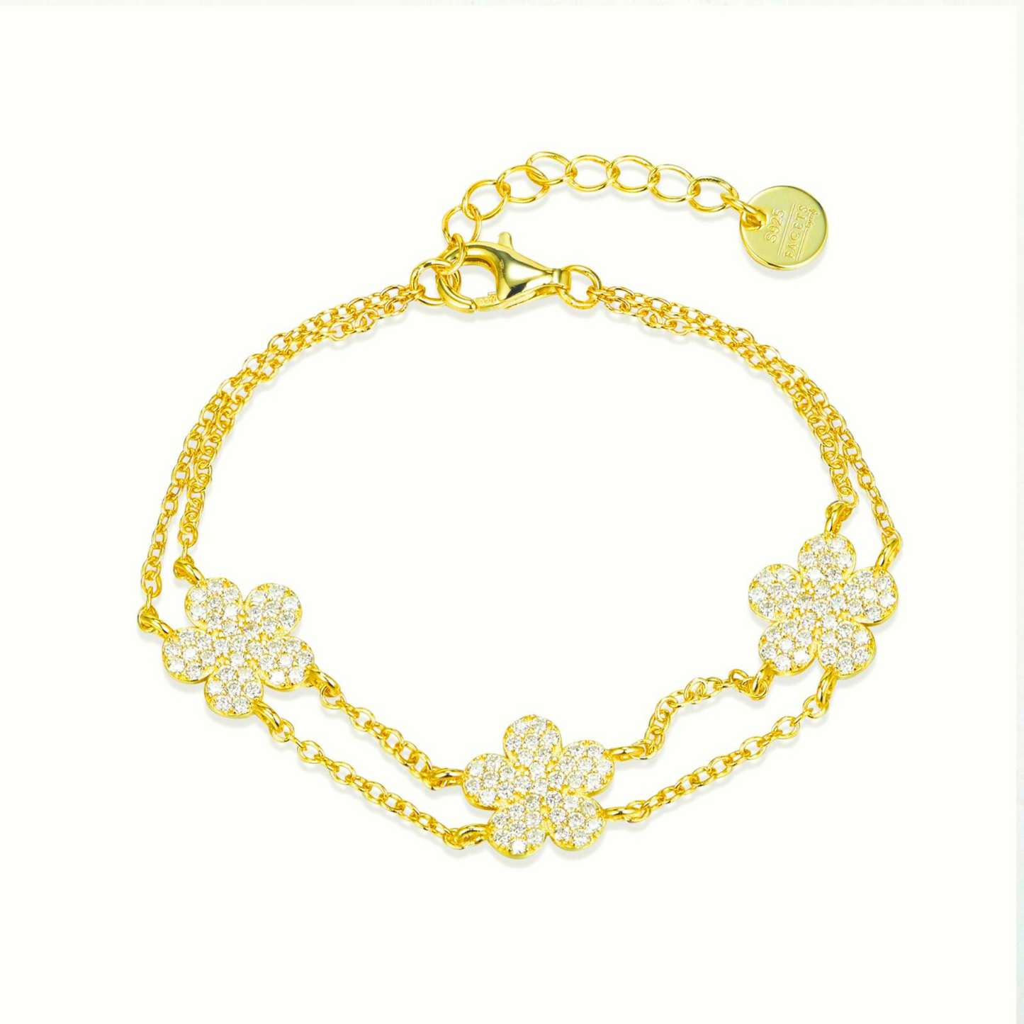 Silver Double Strand Flower Bracelet