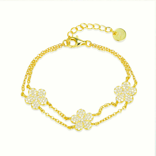 Silver Double Strand Flower Bracelet