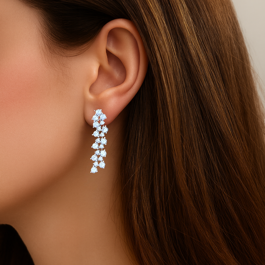 Silver Double Row Drop Earring