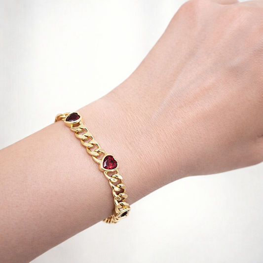 Red Heart Cuban Chain Bracelet