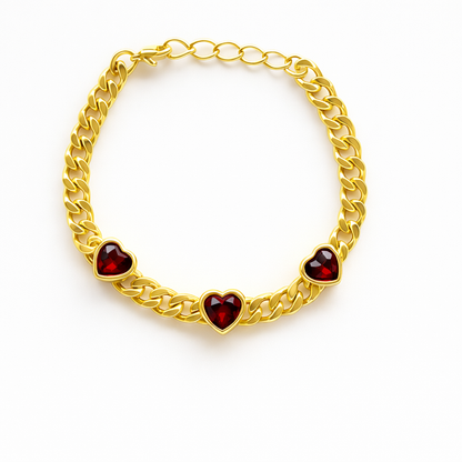 Red Heart Cuban Chain Bracelet
