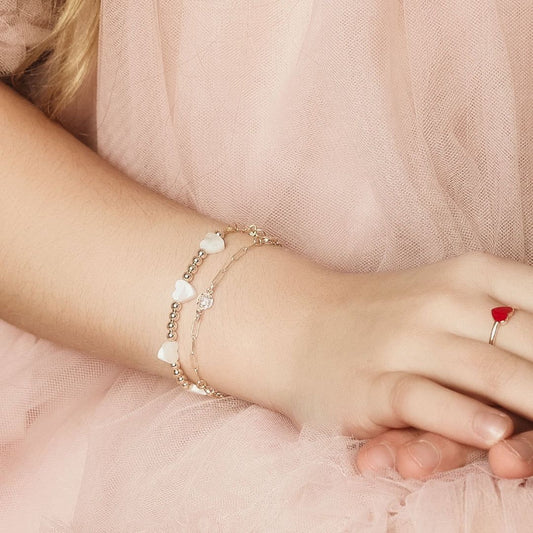 Gold White Hearts Bracelet
