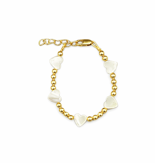Gold White Hearts Bracelet