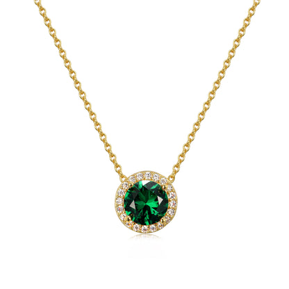 Gold Plated Round Solitaire Colored Necklace