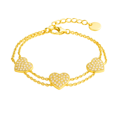 Silver Double Strand Heart Bracelet