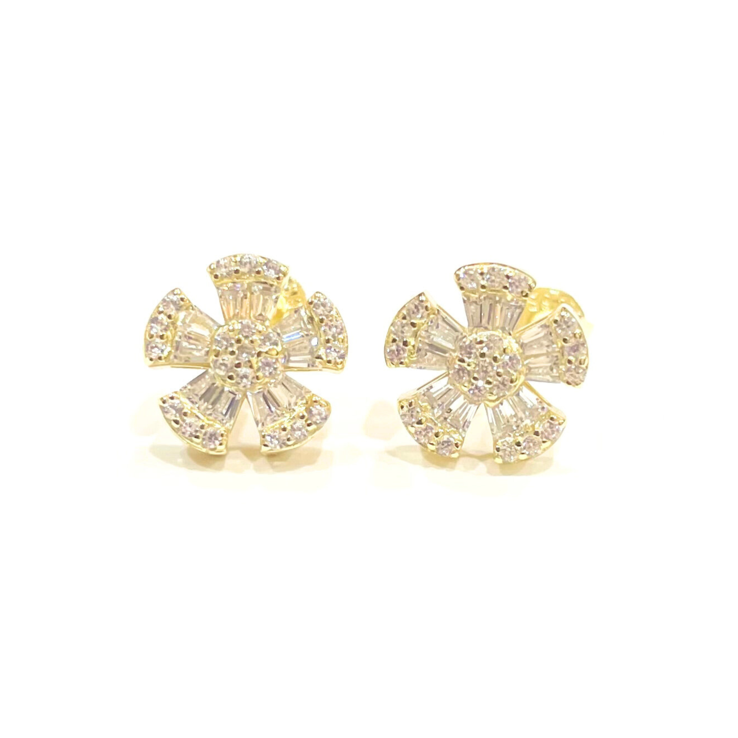 Silver Baguette Flower Earring