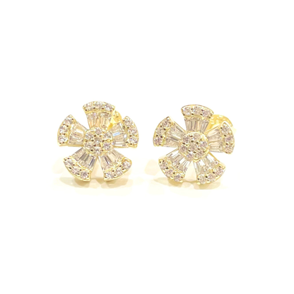Silver Baguette Flower Earring