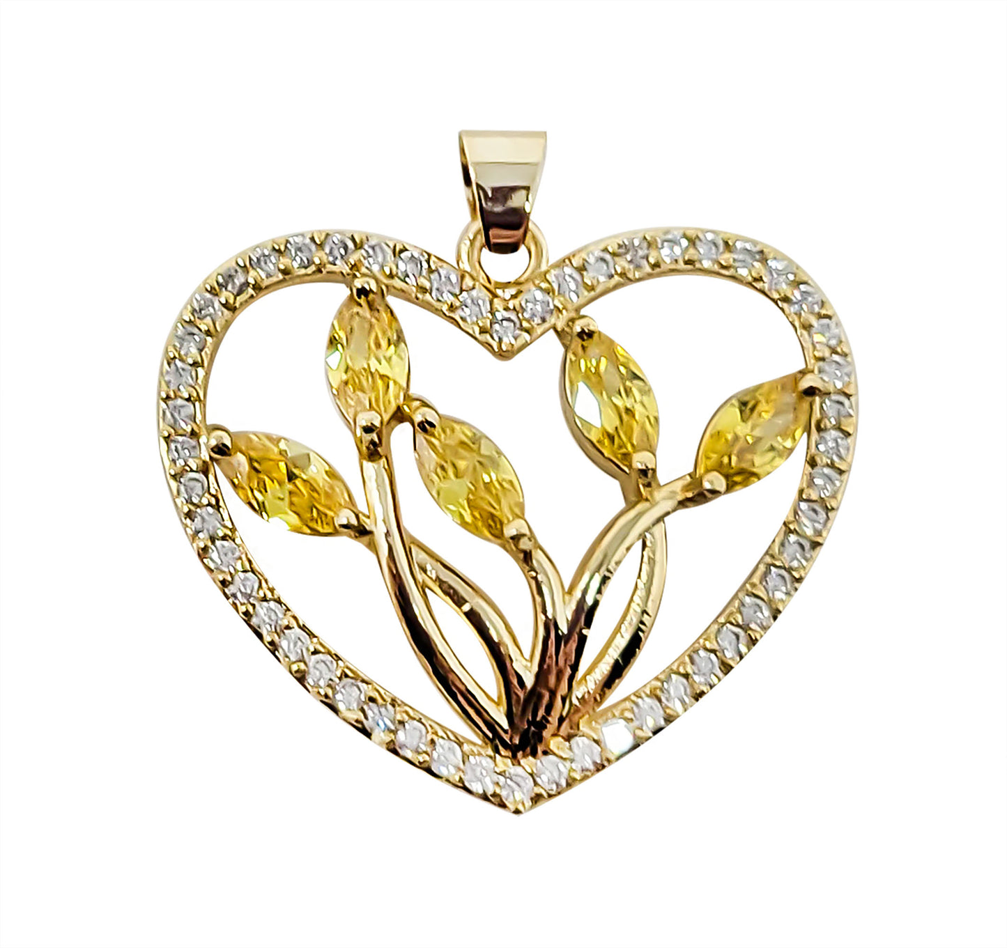 Gold Plated Heart Flower Pendant with Rhinestones