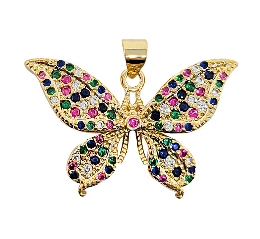 Gold Plated Multicolor Pave Butterfly Pendant Charm