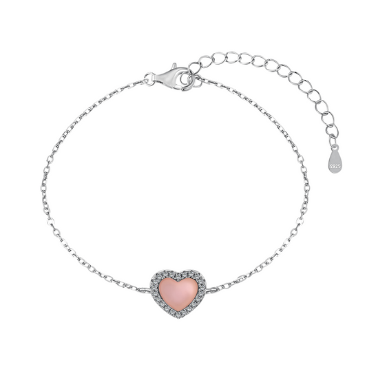 Sterling Silver Pink Heart Bracelet