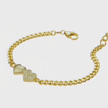 Double Heart Cuban Chain Bracelet