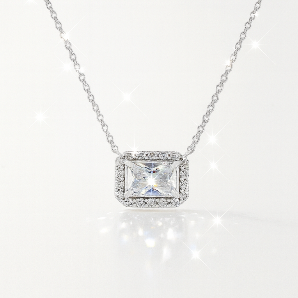 Halo Solitaire Rectangle Necklace