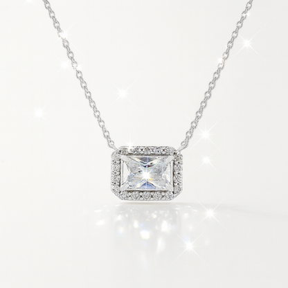 Halo Solitaire Rectangle Necklace