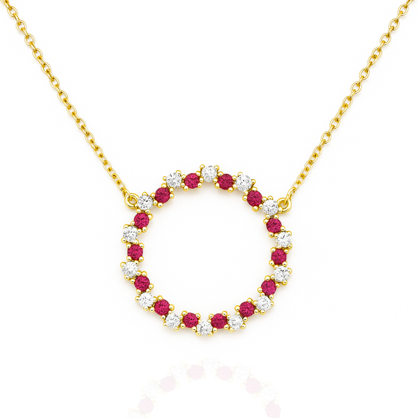 Gold Plated Round Cluster Disc Necklace with Rhinestones