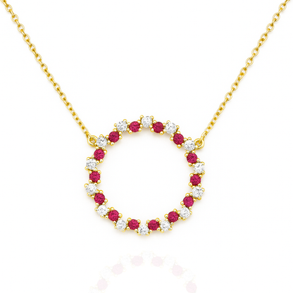 Gold Plated Round Cluster Disc Necklace with Rhinestones