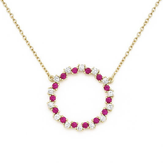 Gold Plated Round Cluster Disc Necklace with Rhinestones