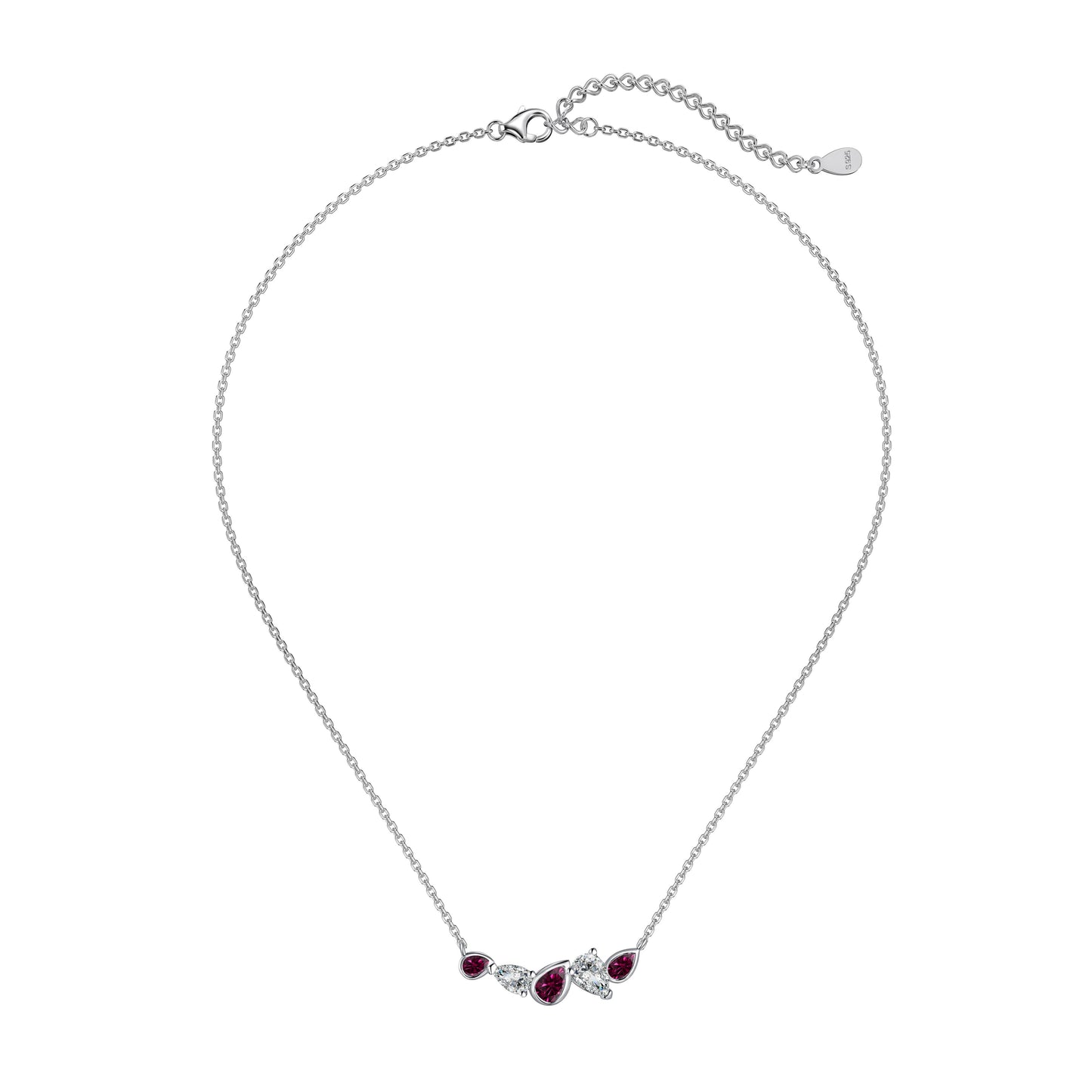 Sterling Silver Ruby and CZ Geometric Necklace