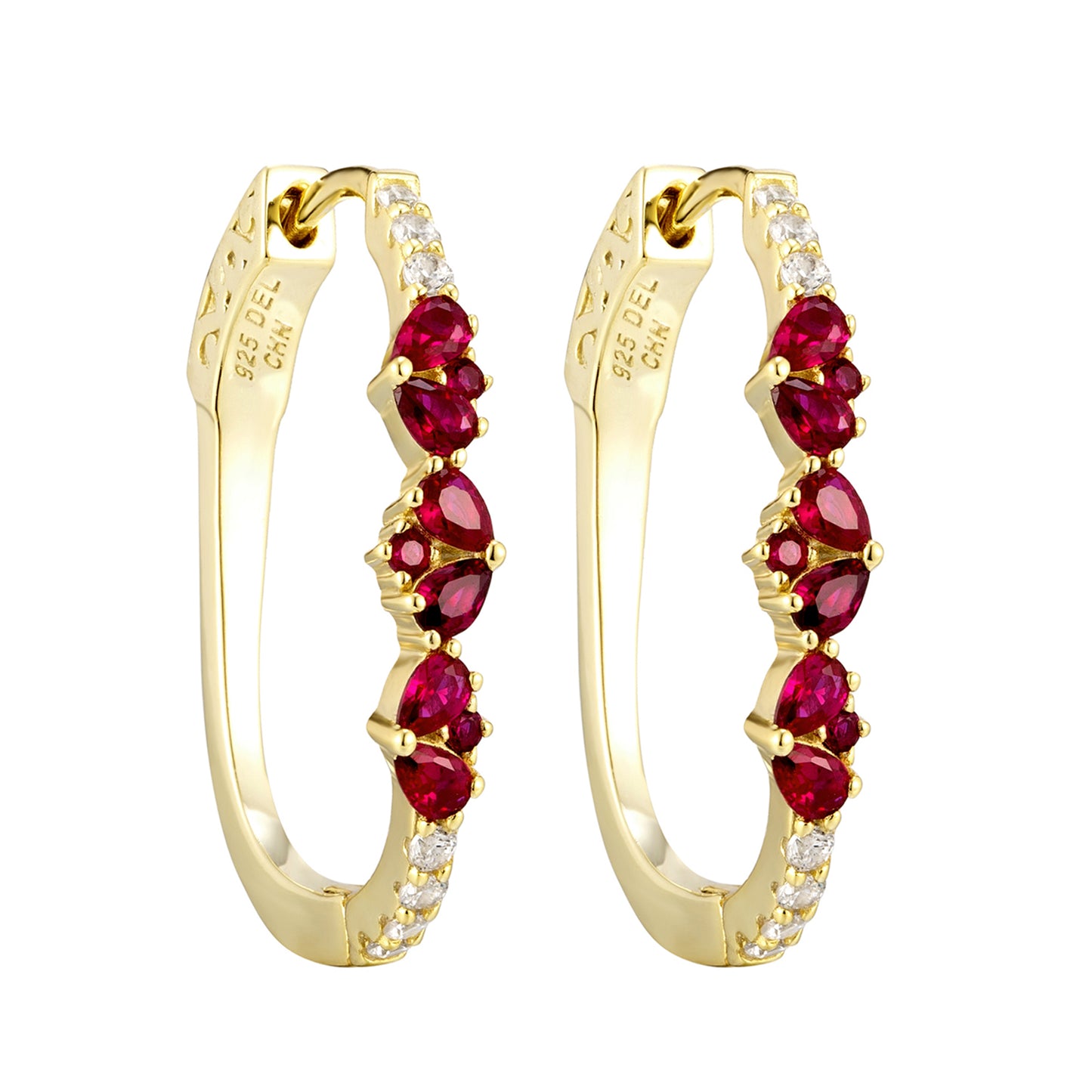 Ruby Pave Cluster Hoops - Sold Out