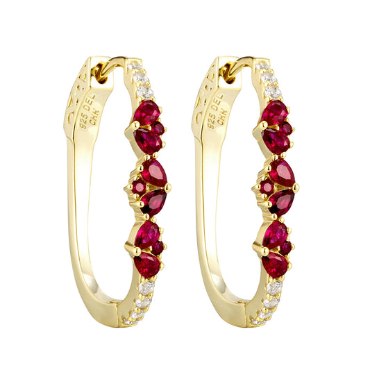 Ruby Pave Cluster Hoops - Sold Out