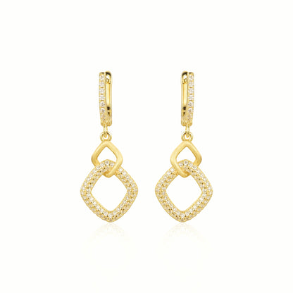 Double Diamond Charm Drop Earring