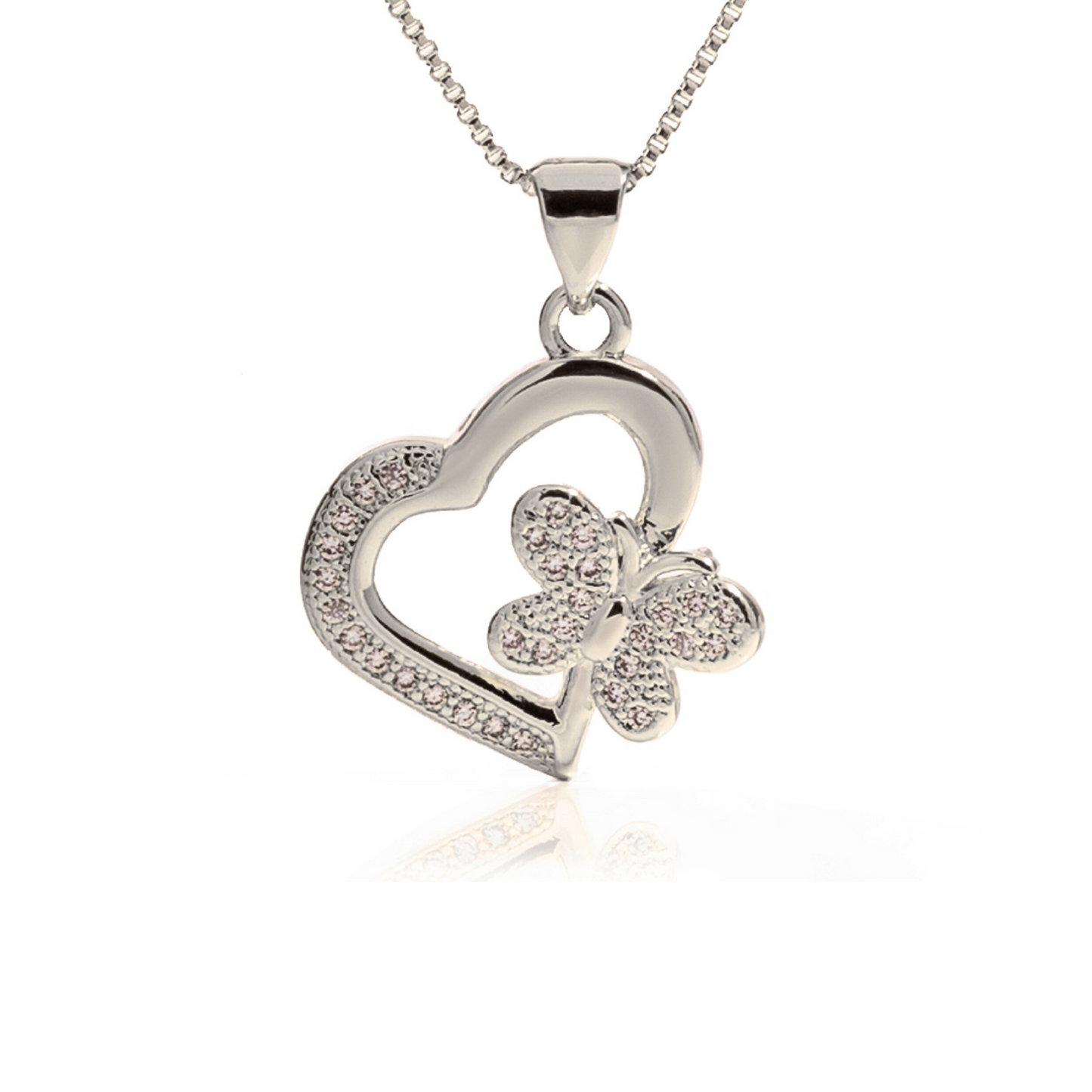 18K Gold Filled Small Heart Buttefly Necklace with Rhinestones