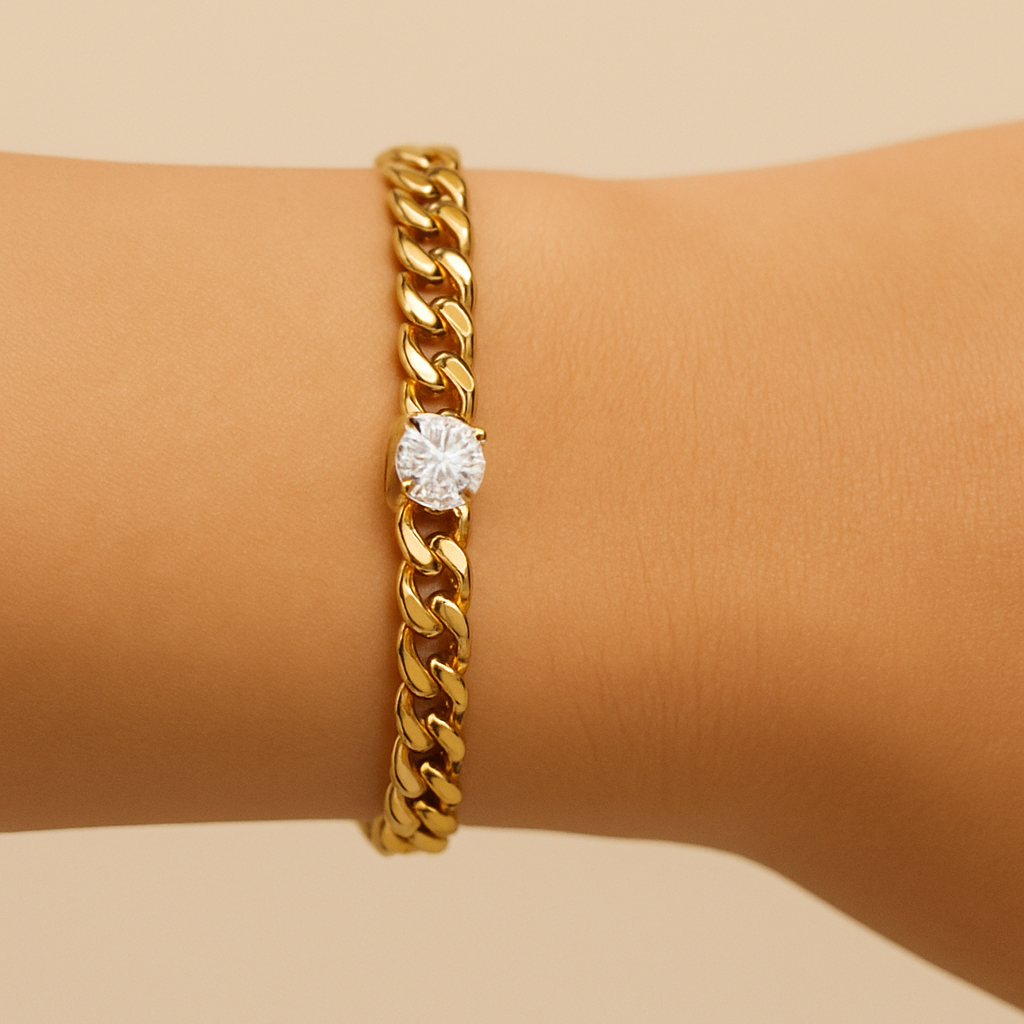 Solitaire Curb Chain Bracelet