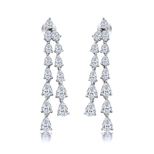 Silver Double Row Teardrop Earring
