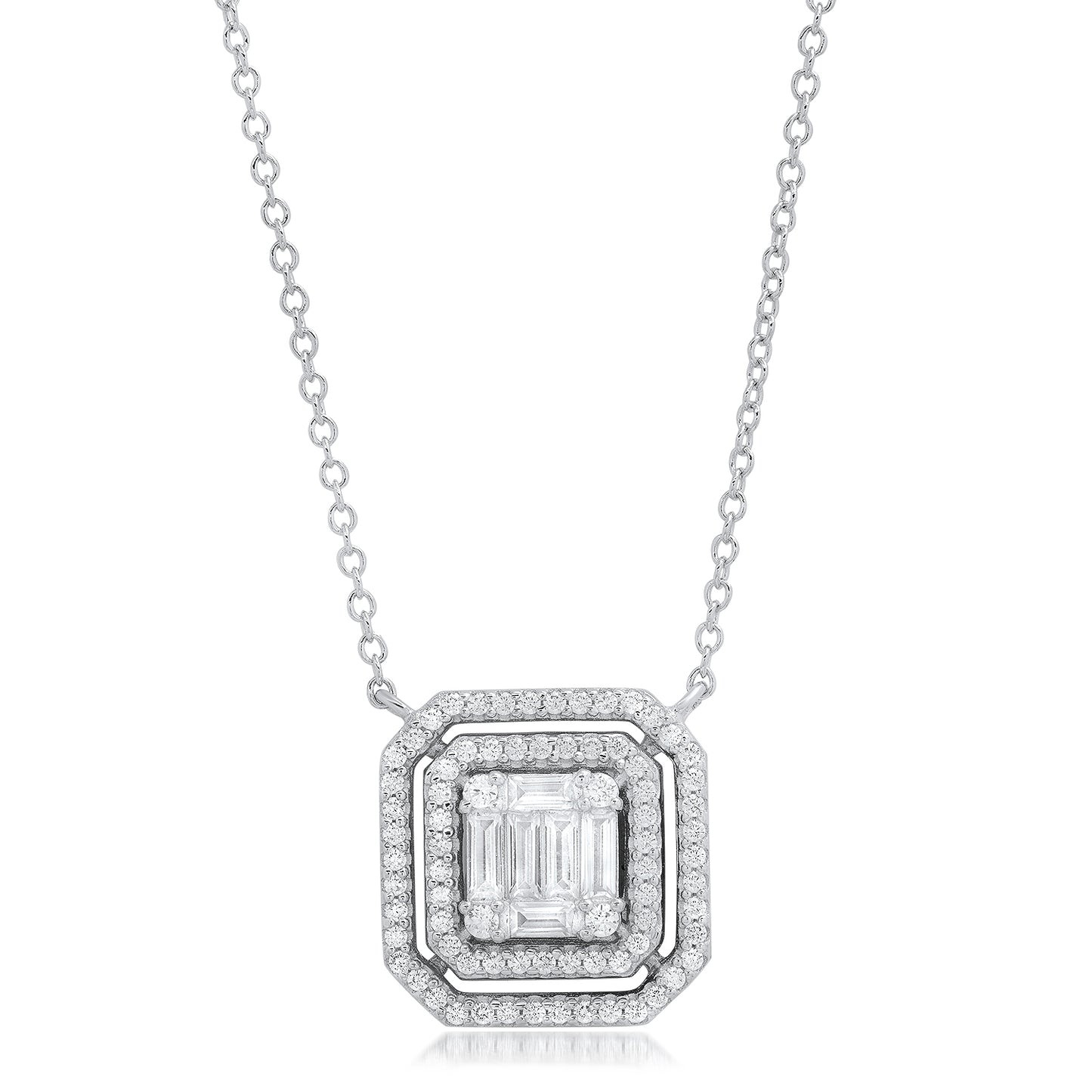 Silver Double Halo Solitaire Necklace