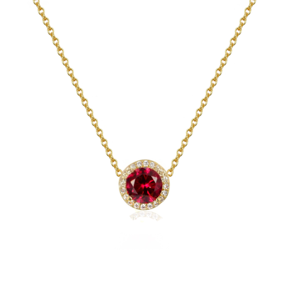 Gold Plated Round Solitaire Colored Necklace
