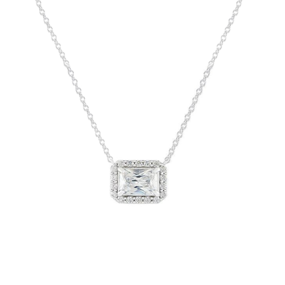 Halo Solitaire Rectangle Necklace