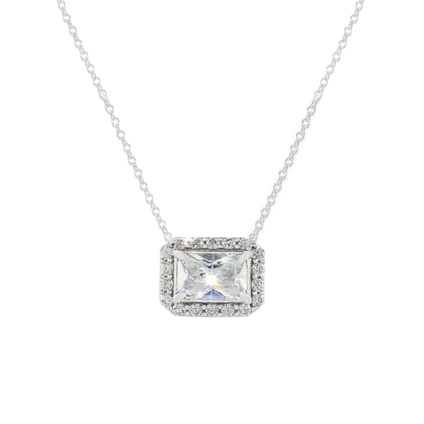 Halo Solitaire Rectangle Necklace